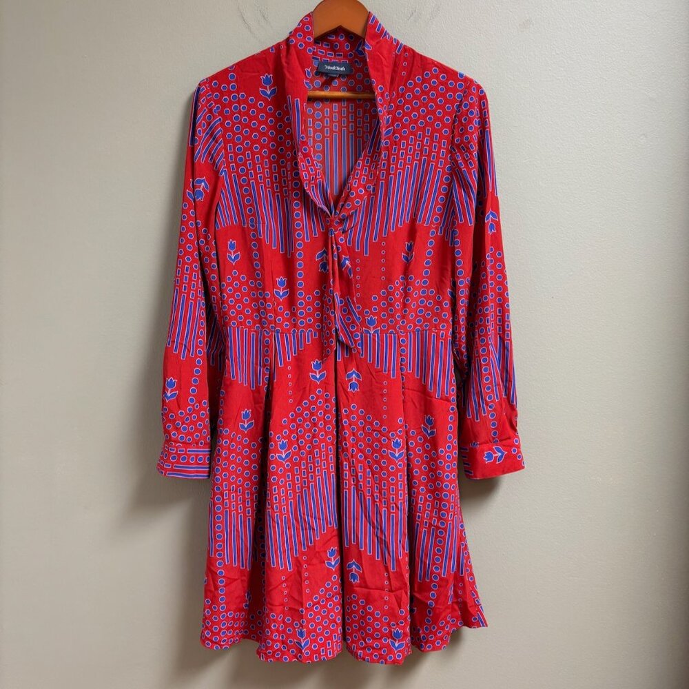 Modcloth Pleasant Confidence Tie V-Neck Long Sleeve Dress Size‎ 10 Preppy Work